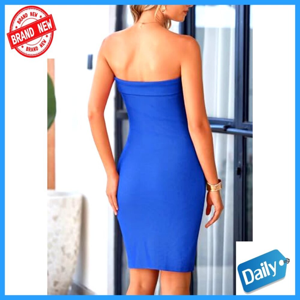 Strapless Off Shoulder Ribbed Knit Bodycon Mini Dress for Night Out - Picture 2 of 7